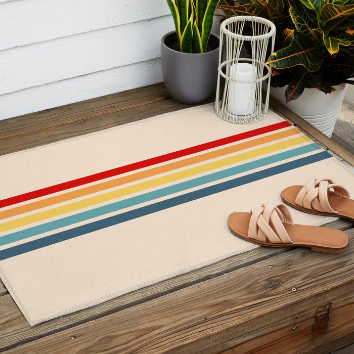 Takaakira - Classic Rainbow Retro Stripes Outdoor Rug Gallery Image 2