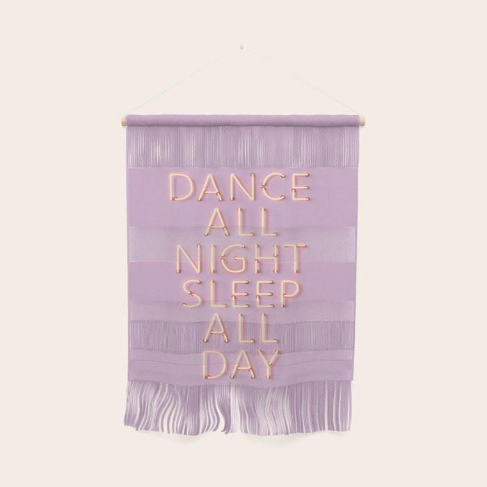 DANCE ALL NIGHT - pink neon typography Wall Hanging Gallery Image 1