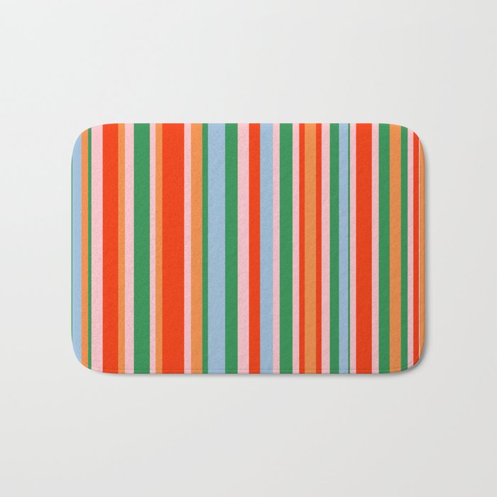 Colorful Vertical Stripe Pattern in Orange, Green, Pale Pink, and Baby Blue Bath Mat Gallery Image 1