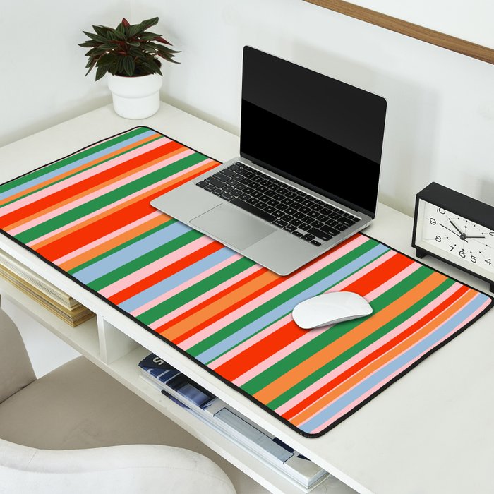 Colorful Vertical Stripe Pattern in Orange, Green, Pale Pink, and Baby Blue Desk Mat Gallery Image 2