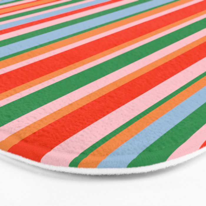 Colorful Vertical Stripe Pattern in Orange, Green, Pale Pink, and Baby Blue Bath Mat Gallery Image 3