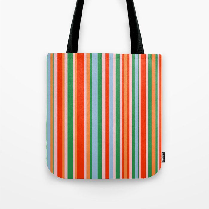 Colorful Vertical Stripe Pattern in Orange, Green, Pale Pink, and Baby Blue Tote Bag Gallery Image 1