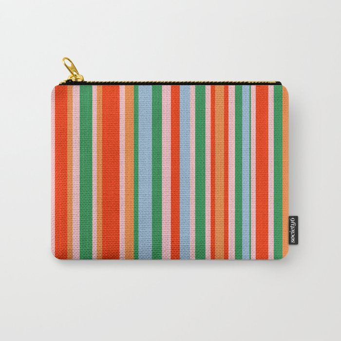 Colorful Vertical Stripe Pattern in Orange, Green, Pale Pink, and Baby Blue Carry All Pouch Gallery Image 1