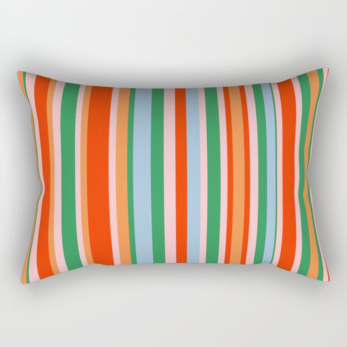Colorful Vertical Stripe Pattern in Orange, Green, Pale Pink, and Baby Blue Rectangular Pillow Gallery Image 2