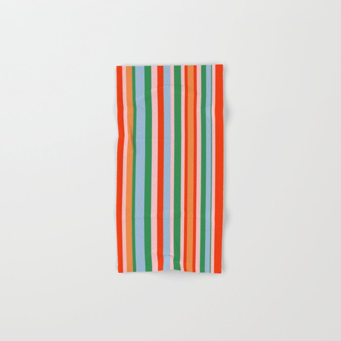 Colorful Vertical Stripe Pattern in Orange, Green, Pale Pink, and Baby Blue Bath Towel Gallery Image 1