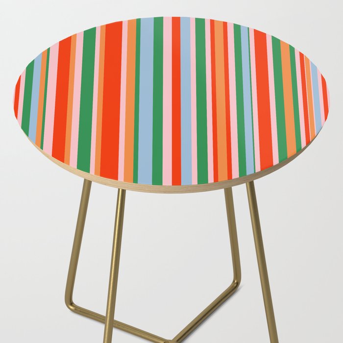 Colorful Vertical Stripe Pattern in Orange, Green, Pale Pink, and Baby Blue Side Table Gallery Image 2