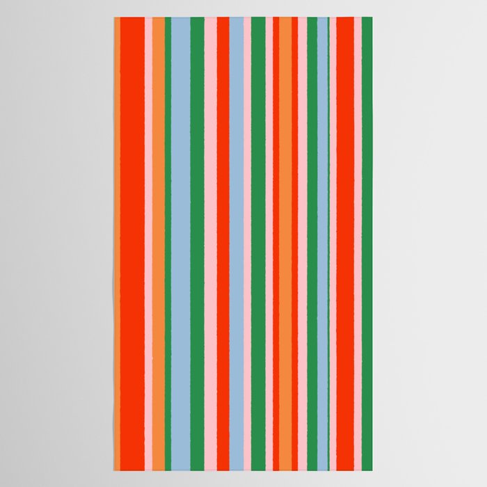 Colorful Vertical Stripe Pattern in Orange, Green, Pale Pink, and Baby Blue Tablecloth Gallery Image 2