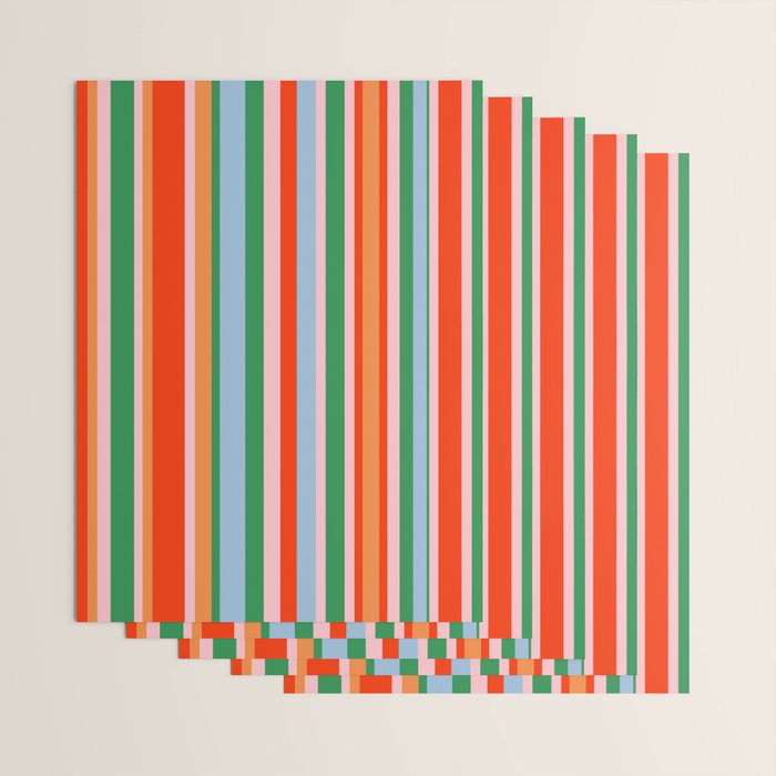 Colorful Vertical Stripe Pattern in Orange, Green, Pale Pink, and Baby Blue Wrapping Paper Gallery Image 3