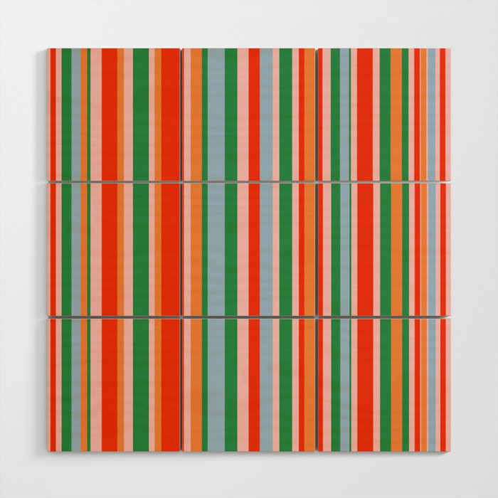 Colorful Vertical Stripe Pattern in Orange, Green, Pale Pink, and Baby Blue Wood Wall Art Gallery Image 1