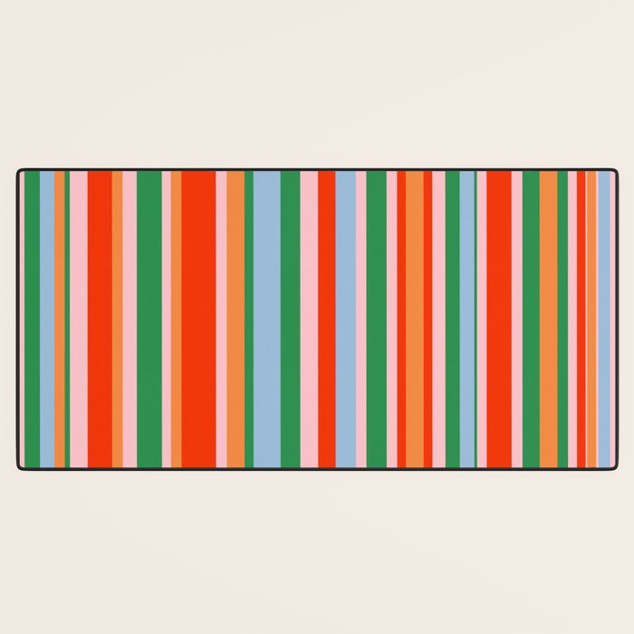 Colorful Vertical Stripe Pattern in Orange, Green, Pale Pink, and Baby Blue Desk Mat Gallery Image 3