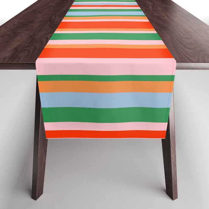 Colorful Vertical Stripe Pattern in Orange, Green, Pale Pink, and Baby Blue Table Runner Gallery Image 1
