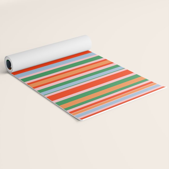 Colorful Vertical Stripe Pattern in Orange, Green, Pale Pink, and Baby Blue Yoga Mat Gallery Image 2