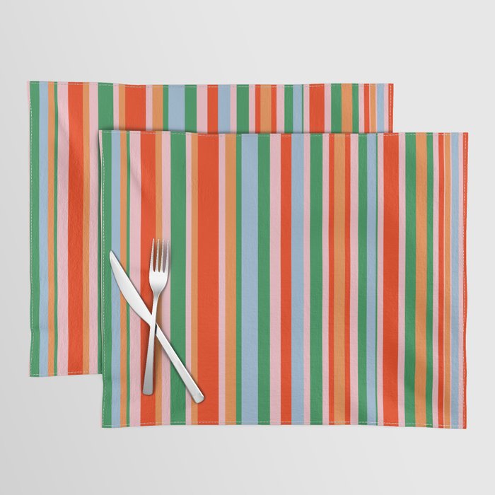 Colorful Vertical Stripe Pattern in Orange, Green, Pale Pink, and Baby Blue Placemat Gallery Image 1