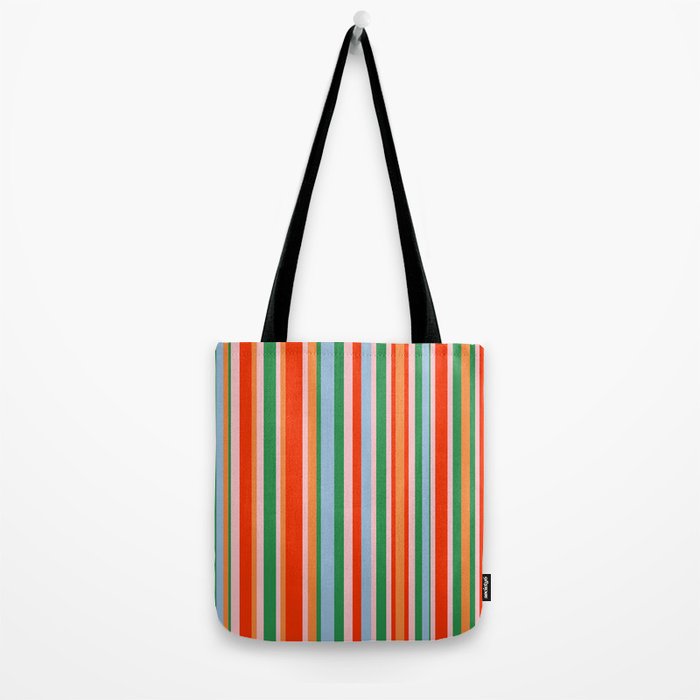 Colorful Vertical Stripe Pattern in Orange, Green, Pale Pink, and Baby Blue Tote Bag Gallery Image 2