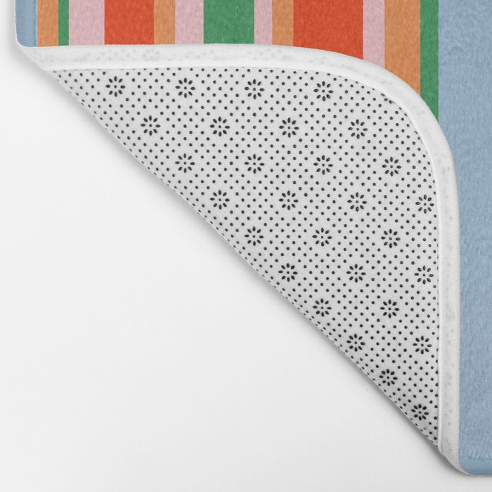 Colorful Vertical Stripe Pattern in Orange, Green, Pale Pink, and Baby Blue Bath Mat Gallery Image 2