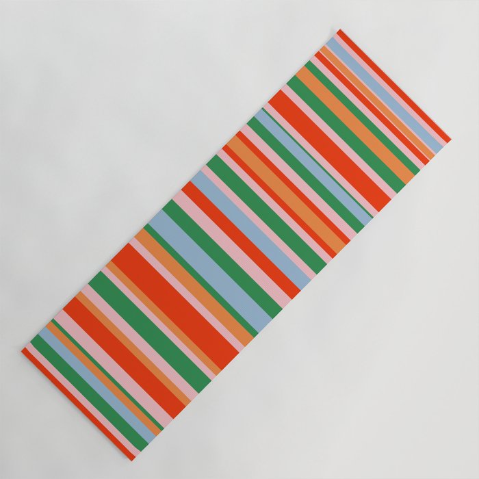 Colorful Vertical Stripe Pattern in Orange, Green, Pale Pink, and Baby Blue Yoga Mat Gallery Image 1