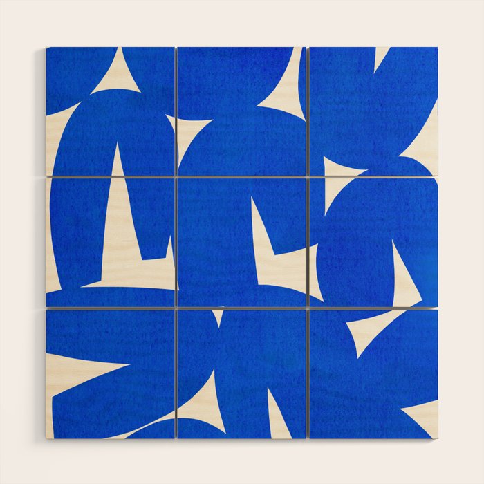 Blue abstract shapes N01 Wood Wall Art Gallery Image 1