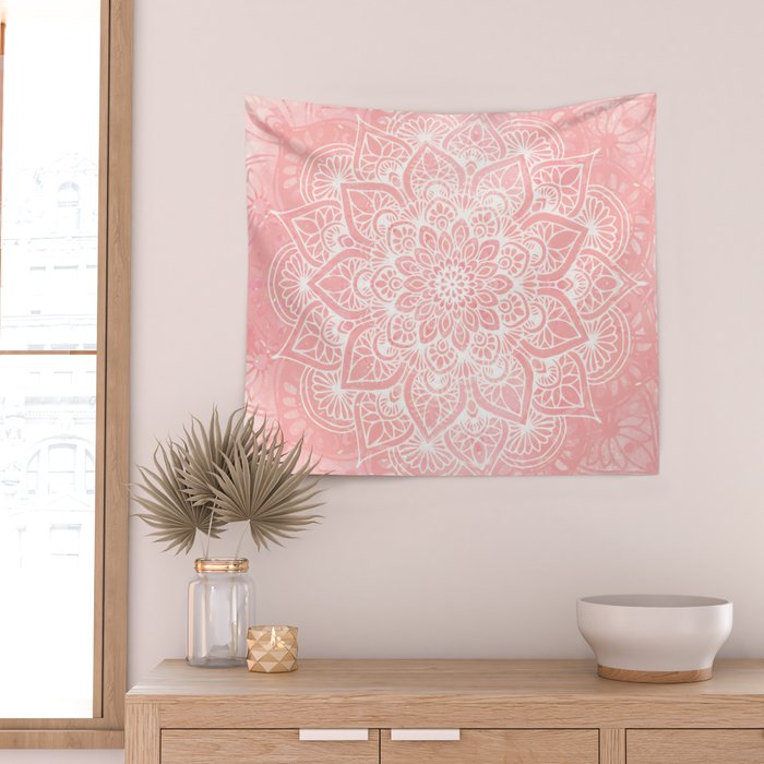 Mandala, Yoga Love, Coral, Wall Art Boho Wall Tapestry Gallery Image 2