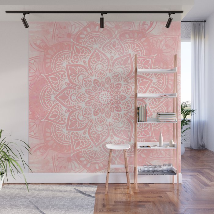 Mandala, Yoga Love, Coral, Wall Art Boho Wall Mural Gallery Image 1