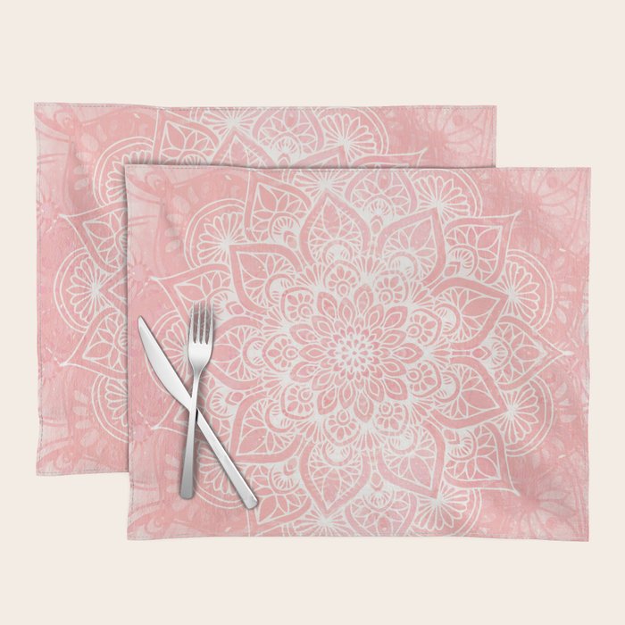 Mandala, Yoga Love, Coral, Wall Art Boho Placemat Gallery Image 1