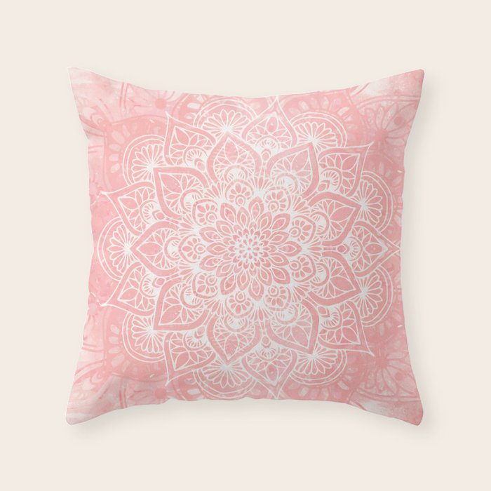 Mandala, Yoga Love, Coral, Wall Art Boho Throw Pillow Gallery Image 6