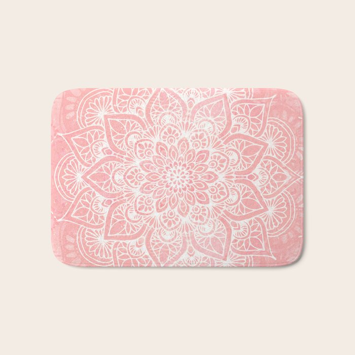 Mandala, Yoga Love, Coral, Wall Art Boho Bath Mat Gallery Image 1