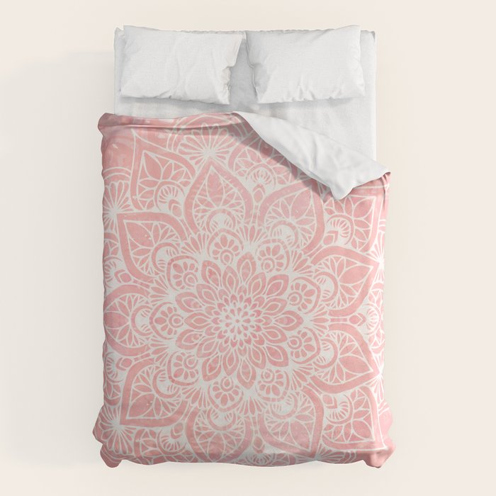 Mandala, Yoga Love, Coral, Wall Art Boho Duvet Cover Gallery Image 1