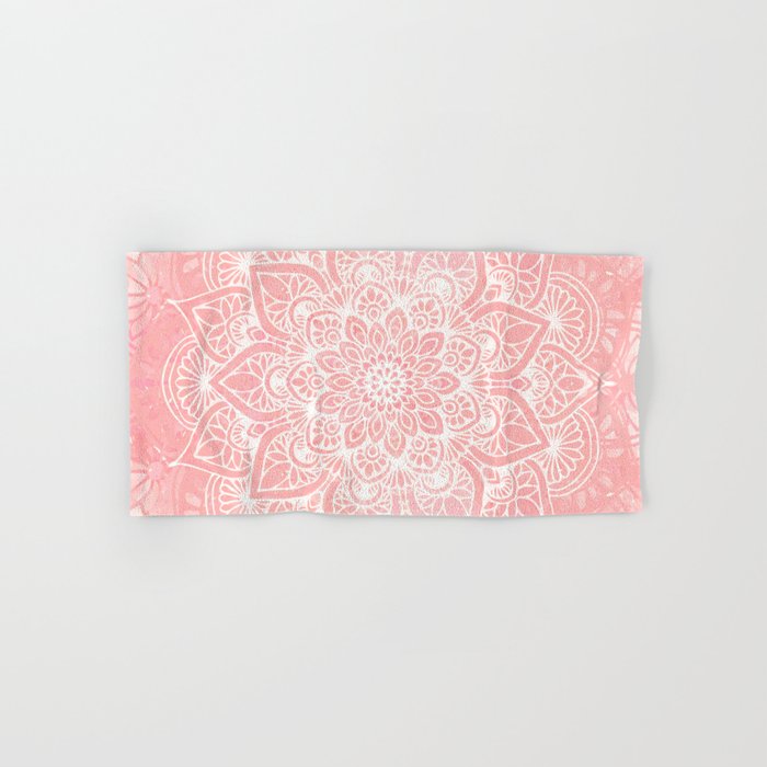 Mandala, Yoga Love, Coral, Wall Art Boho Bath Towel Gallery Image 1