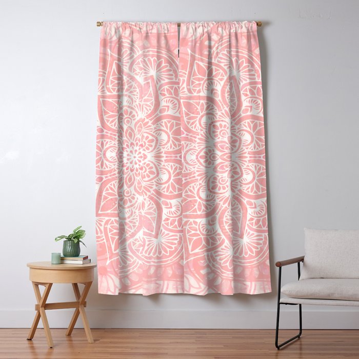 Mandala, Yoga Love, Coral, Wall Art Boho Window Curtain Gallery Image 5
