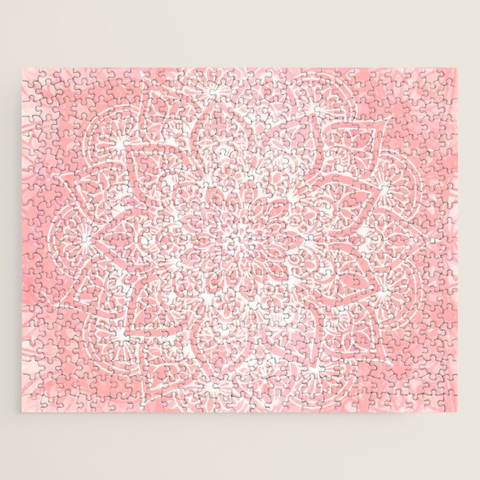 Mandala, Yoga Love, Coral, Wall Art Boho Jigsaw Puzzle Gallery Image 1