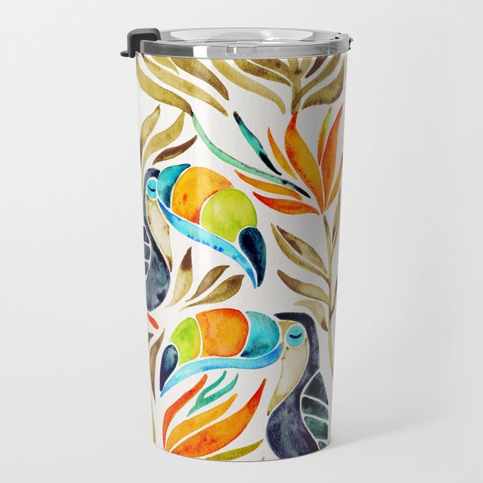 Tropical Toucans - Sepia Palette Travel Mug Gallery Image 3