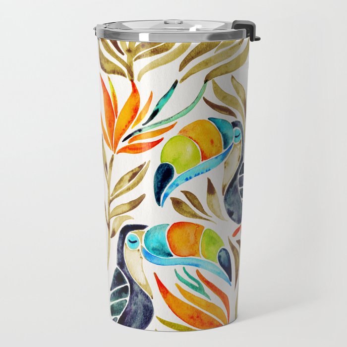 Tropical Toucans - Sepia Palette Travel Mug Gallery Image 2