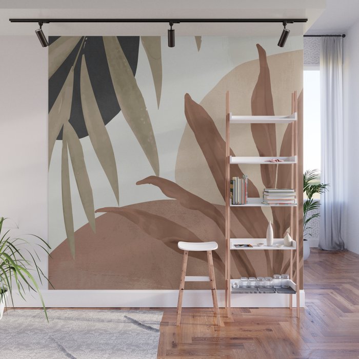 Abstract Art Tropical Leaves 4 Mocha Mousse Wall Mural Gallery Image 1
