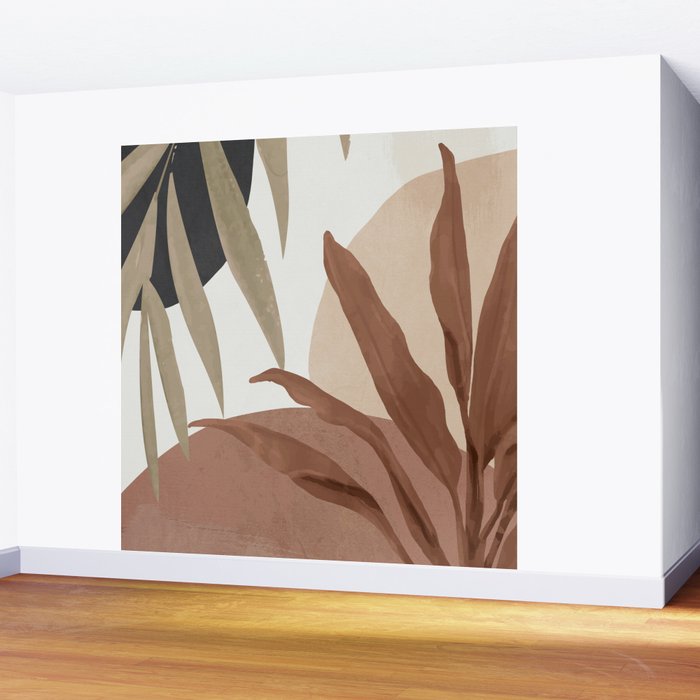 Abstract Art Tropical Leaves 4 Mocha Mousse Wall Mural Gallery Image 2