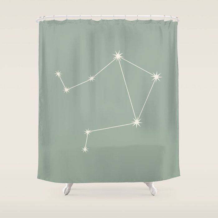 Libra Zodiac Star Constellation Line Art Soft Sage Shower Curtain Gallery Image 1