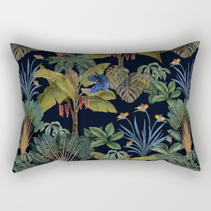 Moody tropical Jungle_deep blue & green tones Rectangular Pillow Gallery Image 2