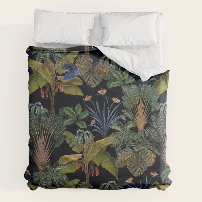 Moody tropical Jungle_deep blue & green tones Duvet Cover