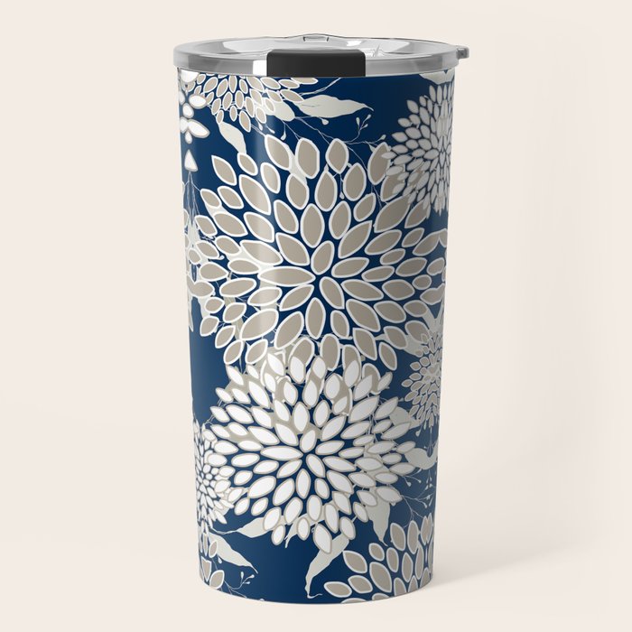 Leaves and Blooms, Blue and Gray Travel Mug Gallery Image 1