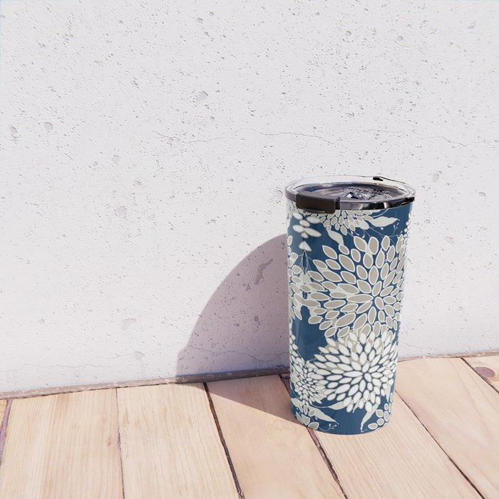 Leaves and Blooms, Blue and Gray Travel Mug Gallery Image 4