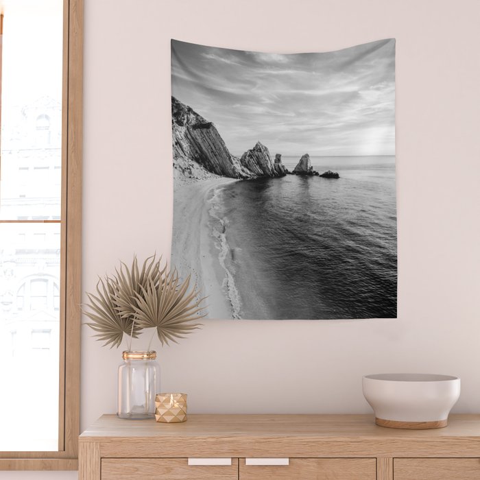Black and White Ocean Wall Tapestry Gallery Image 2