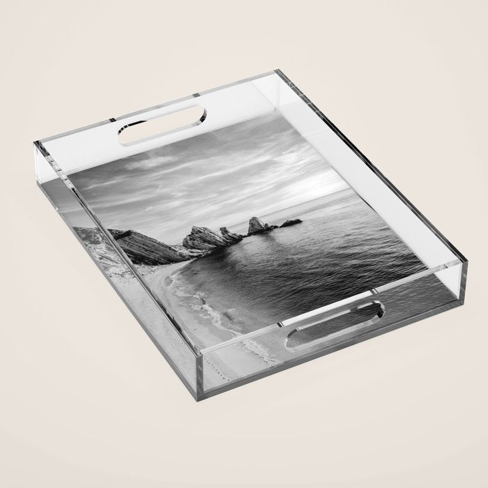 Black and White Ocean Acrylic Tray Gallery Image 1