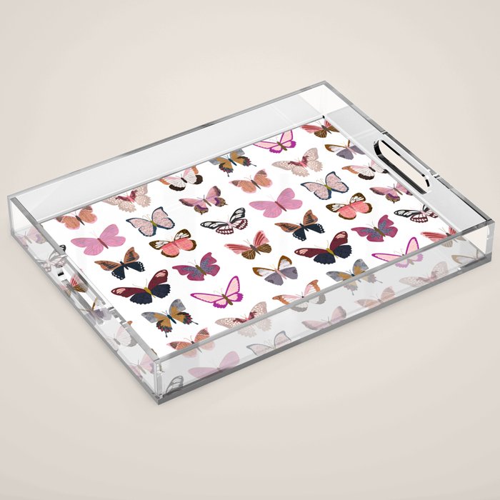 Pink Butterflies Acrylic Tray Gallery Image 1