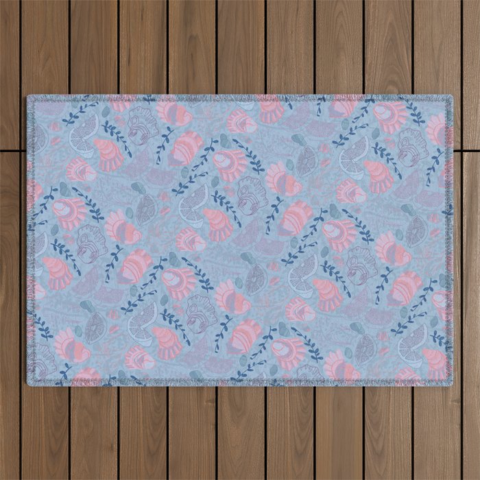 Coastal Oysters on the Beach in Sea Blue & Lavender Outdoor Rug Gallery Image 1