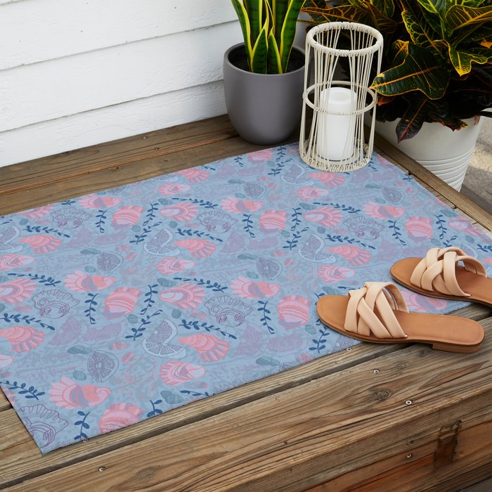 Coastal Oysters on the Beach in Sea Blue & Lavender Outdoor Rug Gallery Image 2