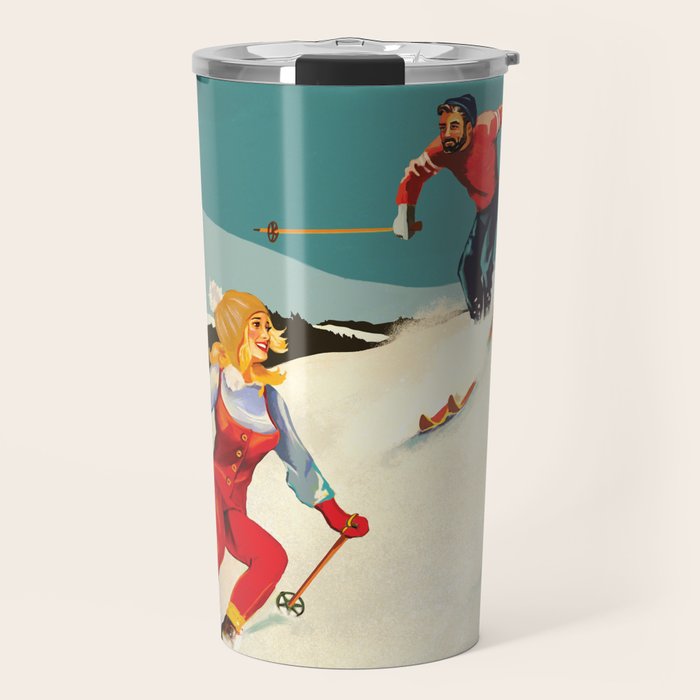 Retro Skiing Couple Travel Mug Gallery Image 1