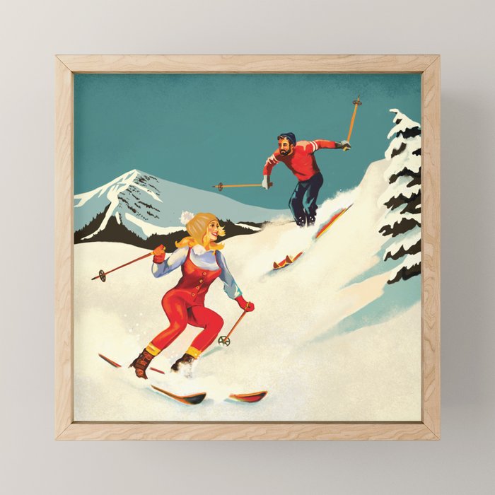 Retro Skiing Couple Mini Art Print Gallery Image 1