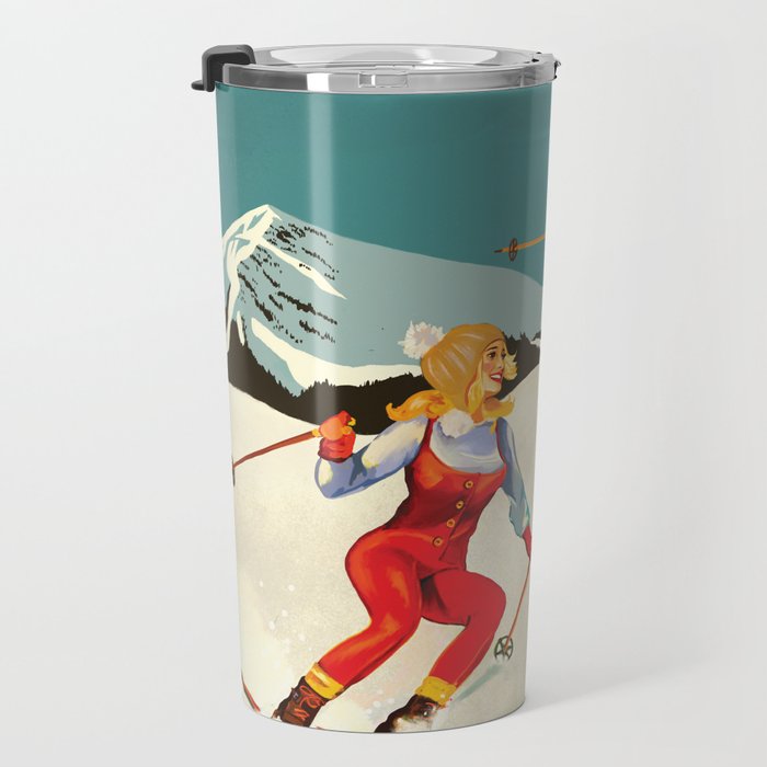 Retro Skiing Couple Travel Mug Gallery Image 3