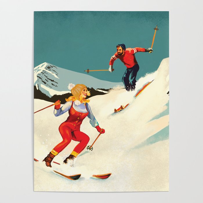 Retro Skiing Couple Poster Gallery Image 1
