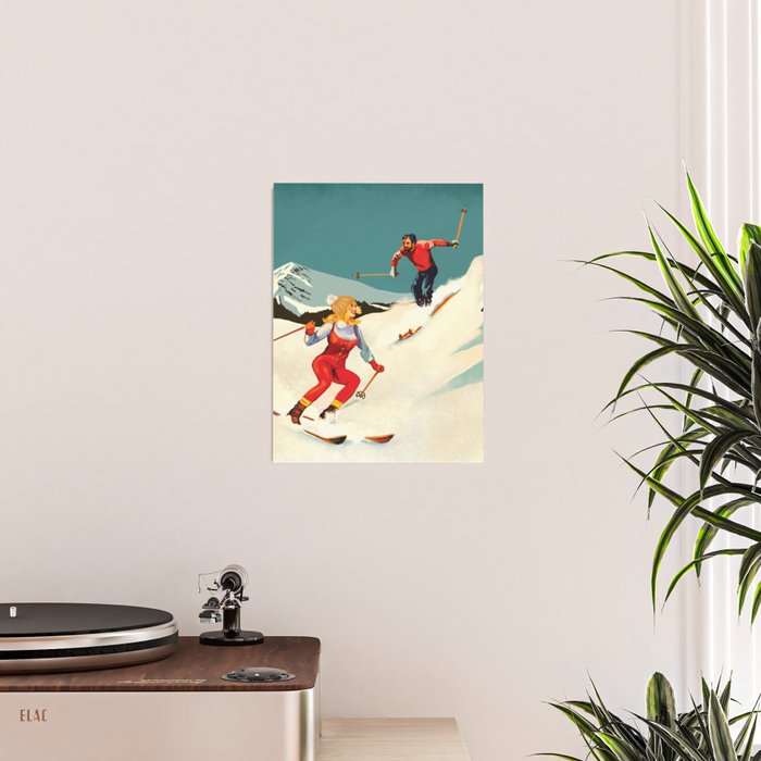 Retro Skiing Couple Poster Gallery Image 2