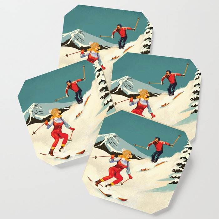 Retro Skiing Couple Coaster Gallery Image 1